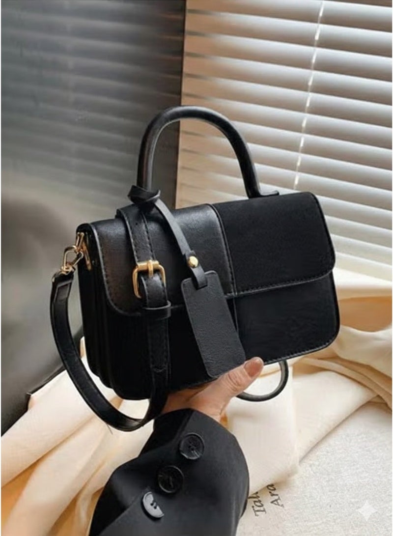 Women’s Vintage Black Handbag – Classic Top Handle & Crossbody Bag with Structured Design - Image 1